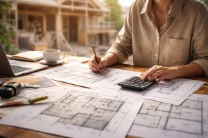 personne-plans-renovation-maison-calculatrice
