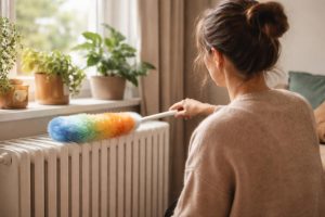 personne-plumeau-depoussierer-radiateur-plantes