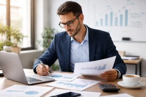 professionnel-bureau-documents-ordinateur-graphiques