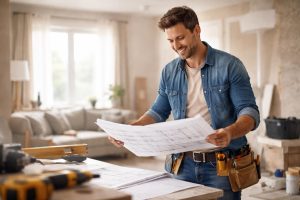 proprietaire-souriant-plans-renovation-salon
