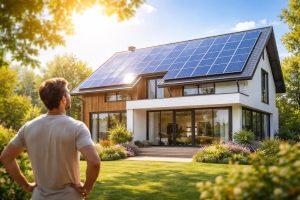 maison-moderne-panneaux-solaires-arbres